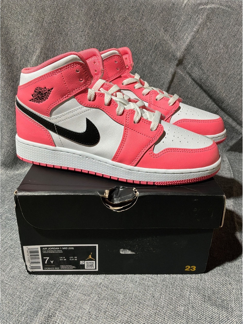 Nike Air Jordan 1 Mid White Pink Black Men's Sneakers Size 7Y